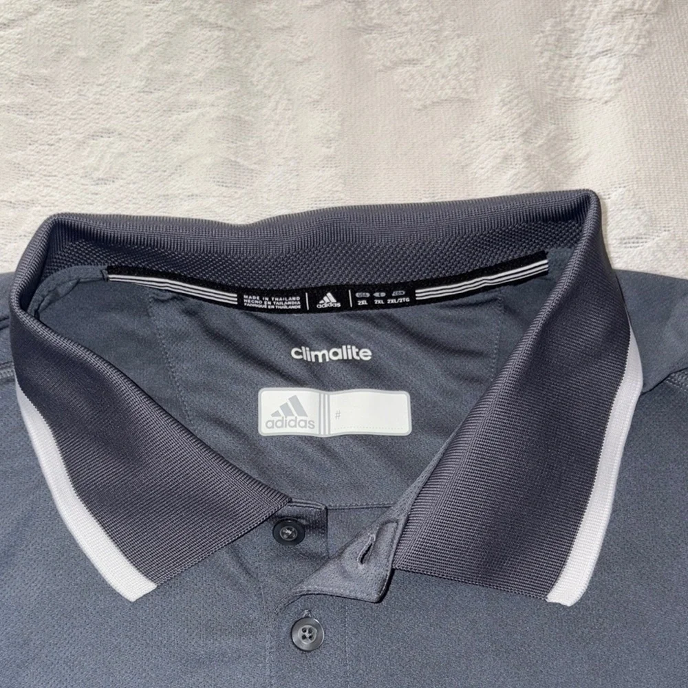 Adidas Men's Charcoal and White Polo Shirt